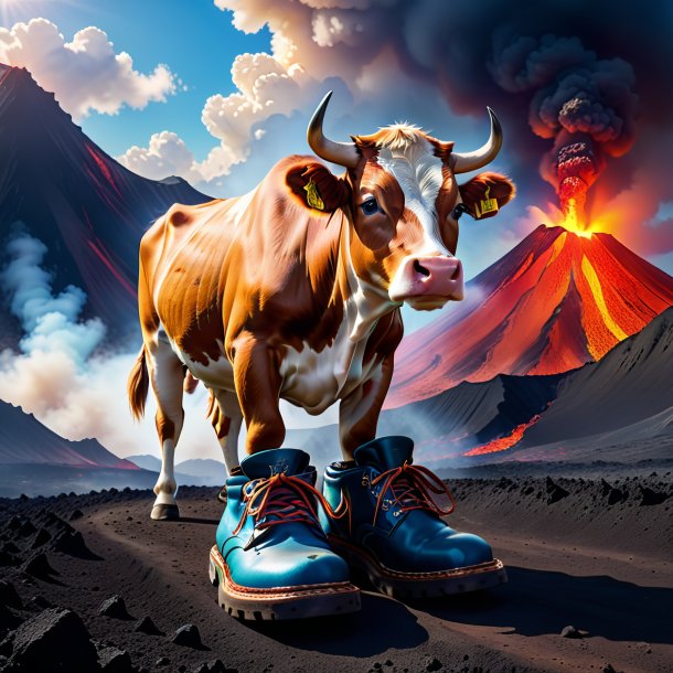 Pic of a cow in a shoes in the volcano