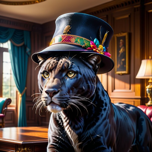 Image of a panther in a hat in the house