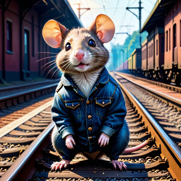 Picture of a rat in a jeans on the railway tracks