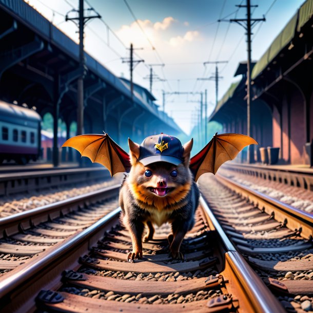 Imagen de un murciélago en una tapa en las vías del ferrocarril