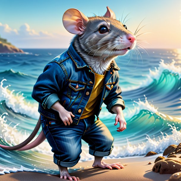 Dessin d'un rat dans un jean dans la mer