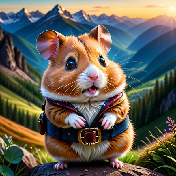 Dessin d'un hamster dans une ceinture dans les montagnes