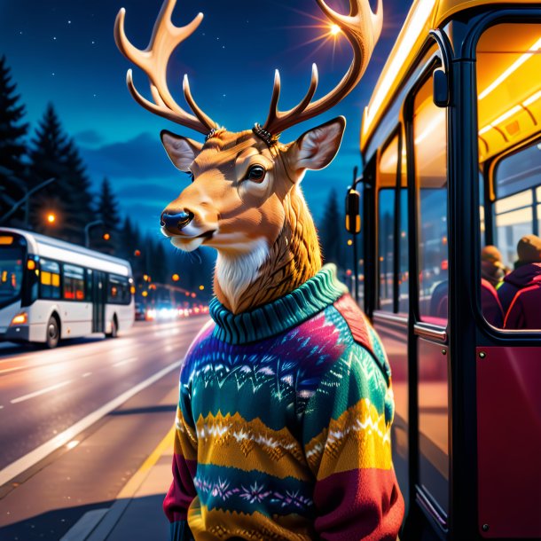 Image of a deer in a sweater on the bus stop