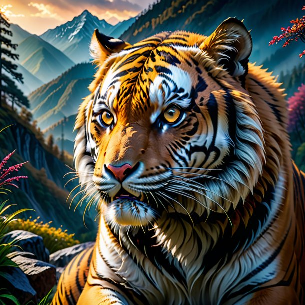 Pic of a crying of a tiger in the mountains