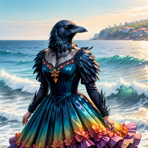 Drawing of a crow in a dress in the sea