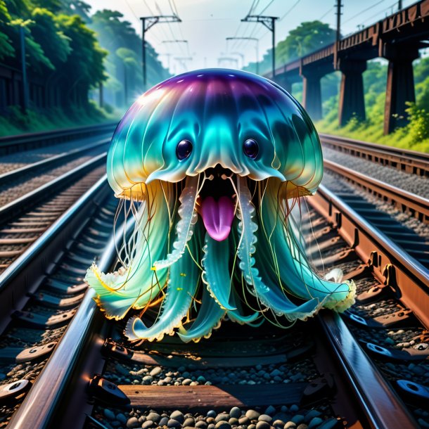 Pic of a crying of a jellyfish on the railway tracks