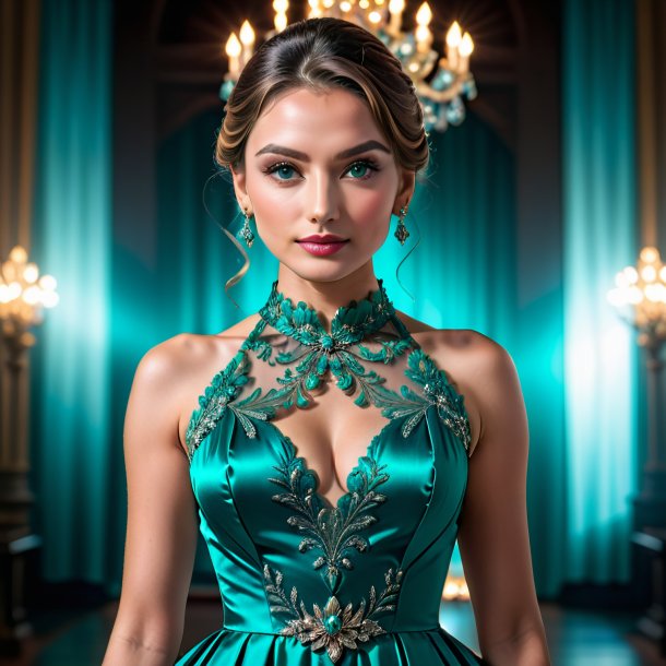 Retrato de um vestido de teal de metal