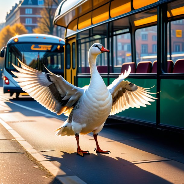 Foto de uma dança de um ganso no ponto de ônibus