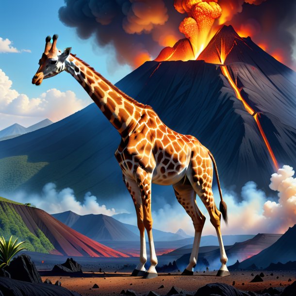 Drawing of a giraffe in a jeans in the volcano