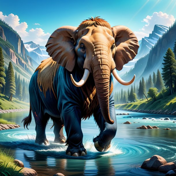 Illustration of a mammoth in a jeans in the river