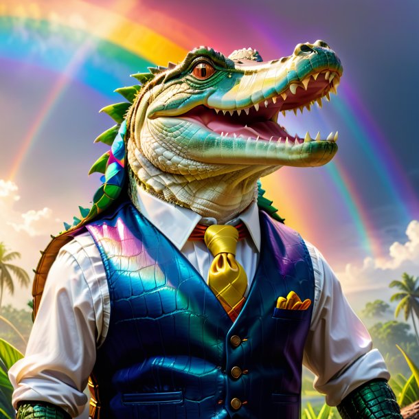 Image of a crocodile in a vest on the rainbow