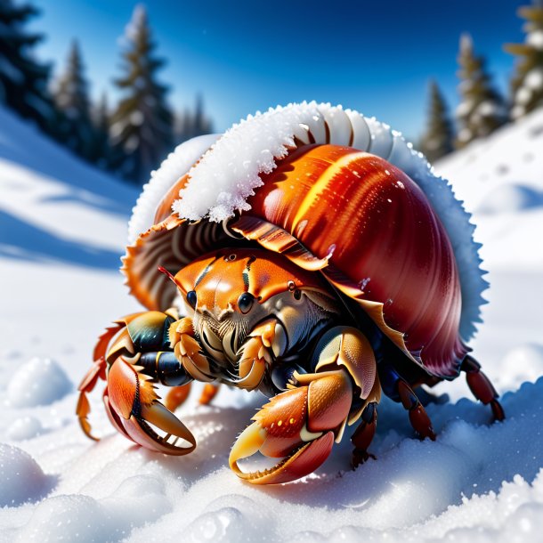 Picture of a resting of a hermit crab in the snow