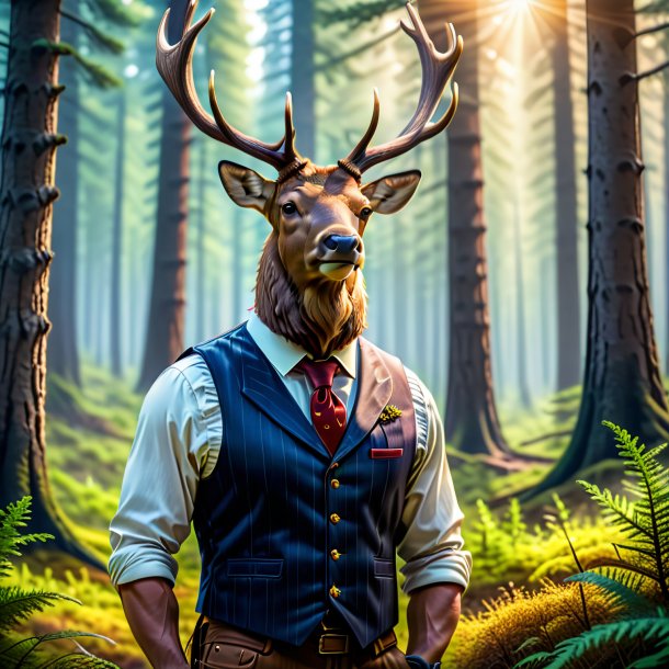 Photo of a elk in a vest in the forest