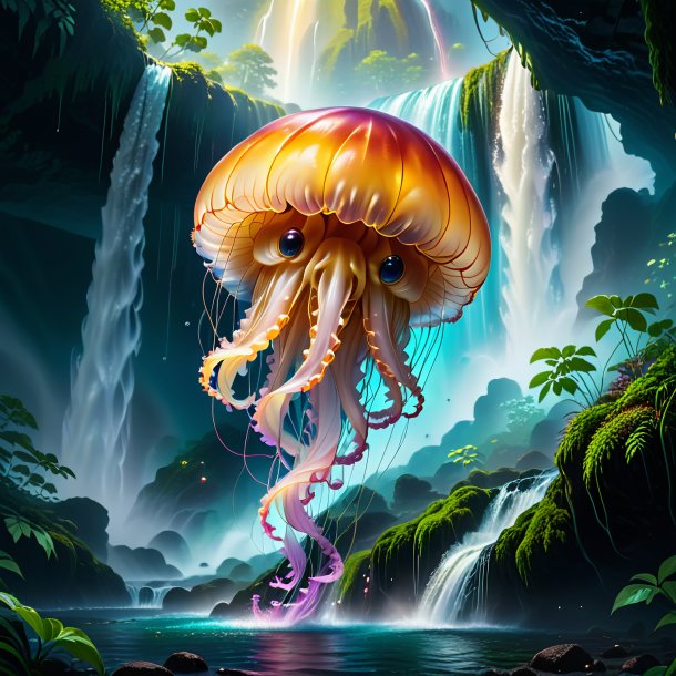 Image of a crying of a jellyfish in the waterfall