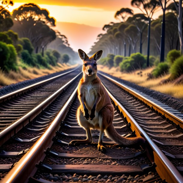 Pic of a playing of a kangaroo on the railway tracks