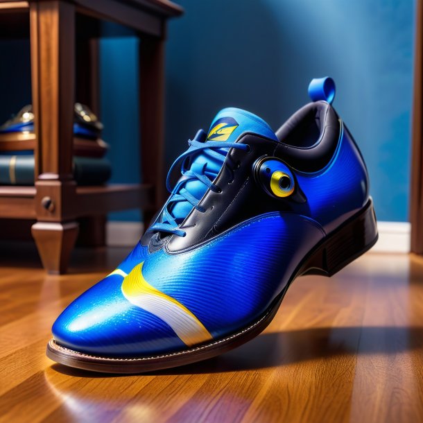 Photo of a blue tang in a shoes in the house