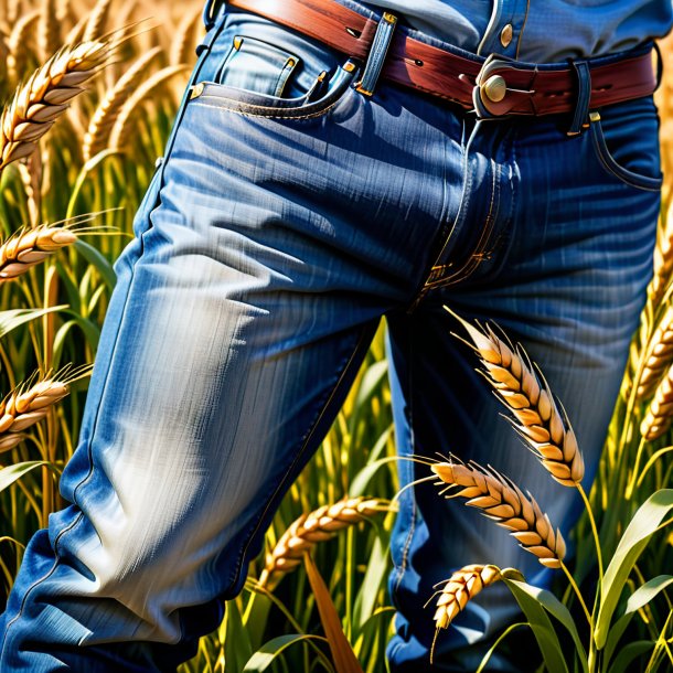 De um jeans de trigo de madeira