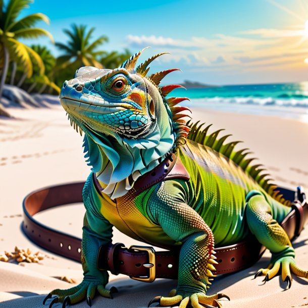 Illustration of a iguana in a belt on the beach