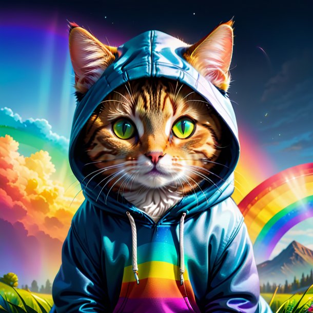 Illustration of a cat in a hoodie on the rainbow