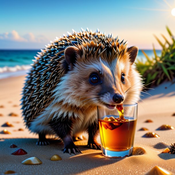 Foto de una bebida de un erizo en la playa