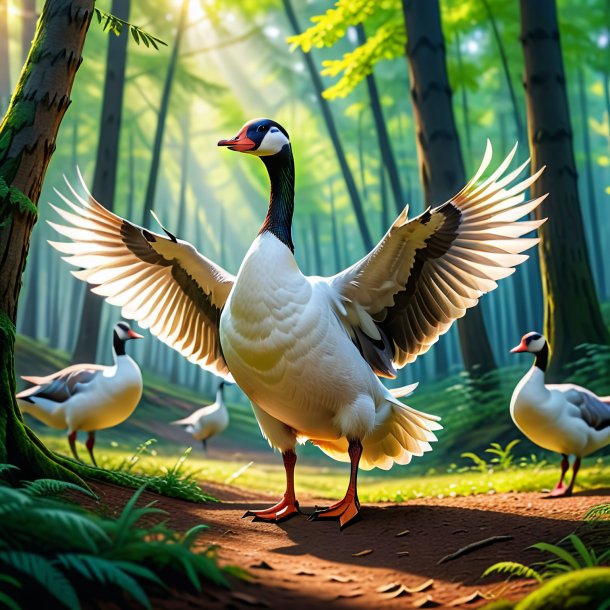 Picture of a dancing of a goose in the forest