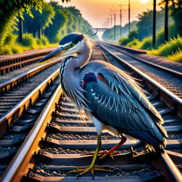 Photo of a sleeping of a heron on the railway tracks