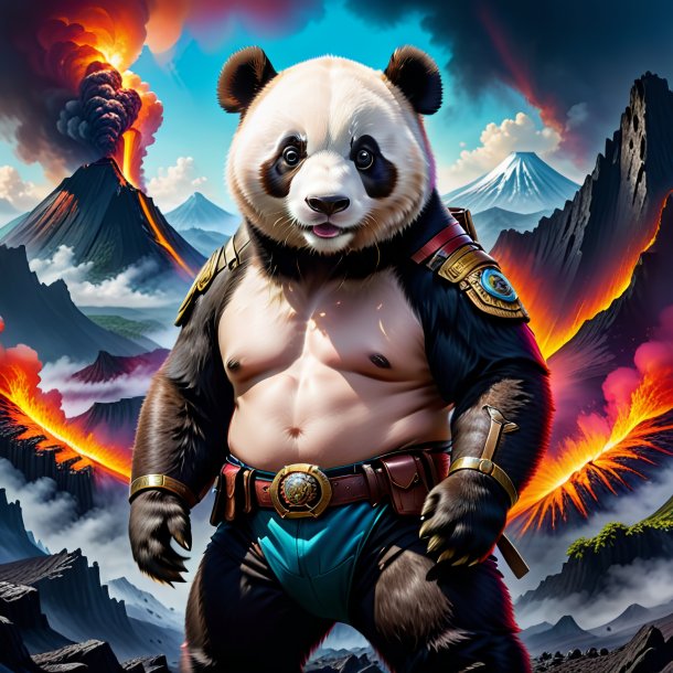 Drawing of a giant panda in a belt in the volcano