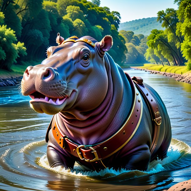 Pic d'un hippopotamus dans une ceinture dans la rivière