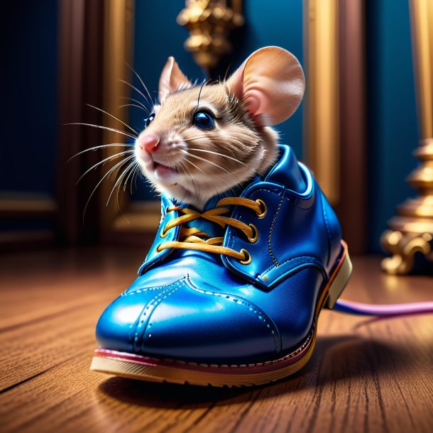 Pic d'une souris dans une chaussure bleue