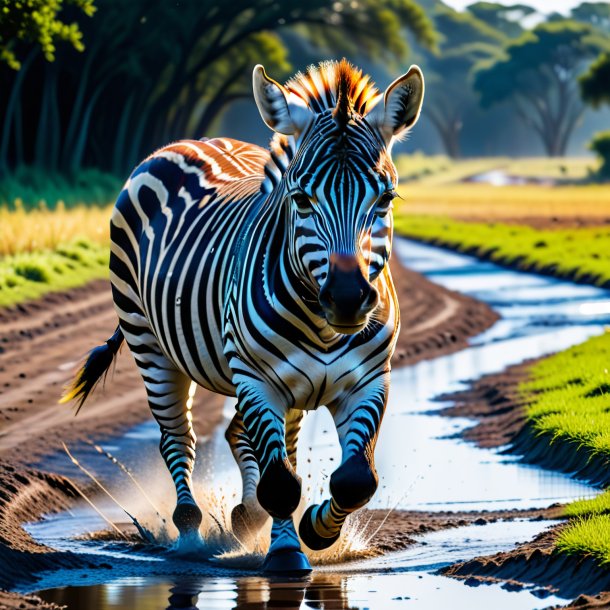 Pic of a threatening of a zebra in the puddle