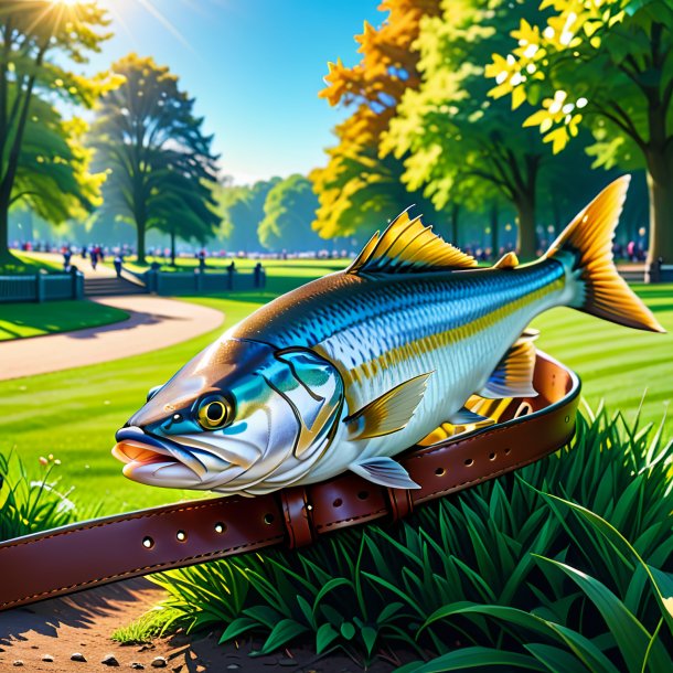 Illustration of a haddock in a belt in the park