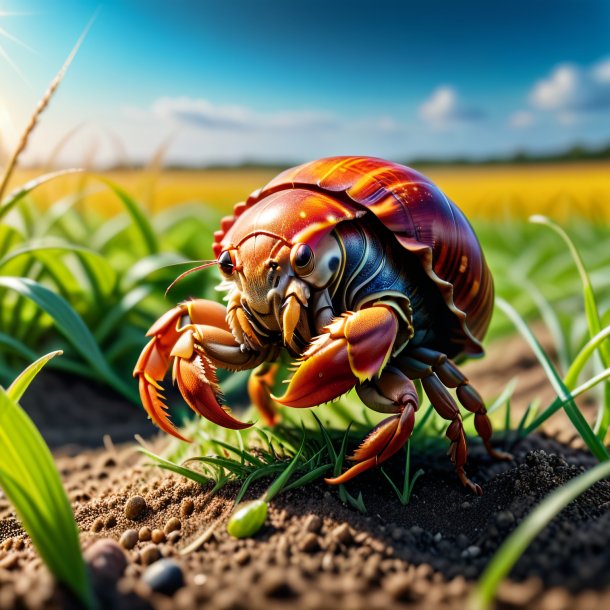 Image of a dancing of a hermit crab on the field