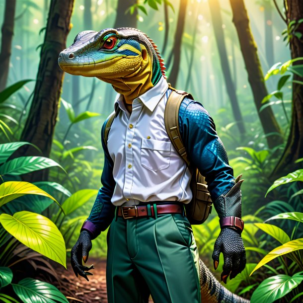 Drawing of a monitor lizard in a trousers in the forest