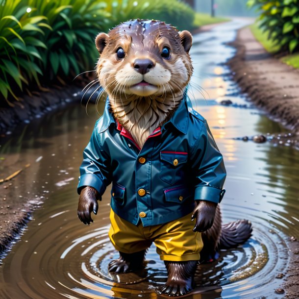 Foto de una nutria en un pantalón en el charco