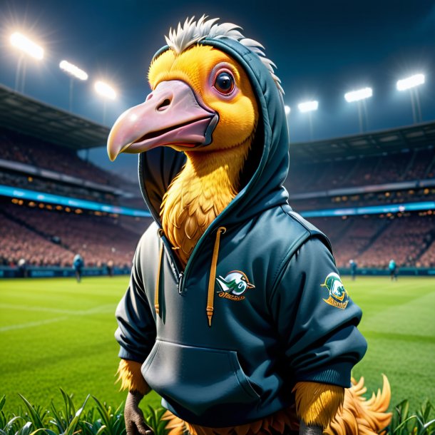 Image of a dodo in a hoodie on the field