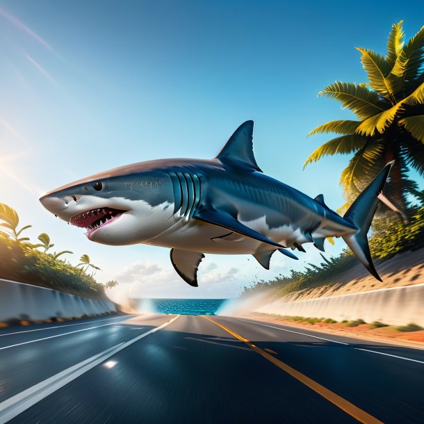 Photo of a jumping of a shark on the road