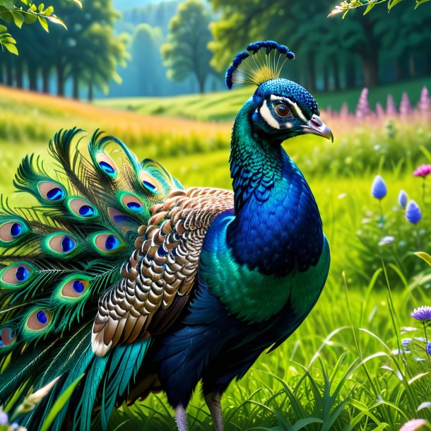 Pic of a peacock in a gloves in the meadow