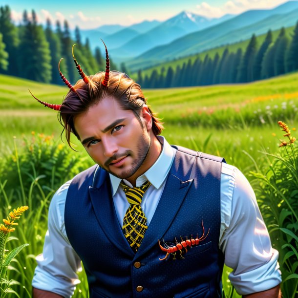 Image of a centipede in a vest in the meadow