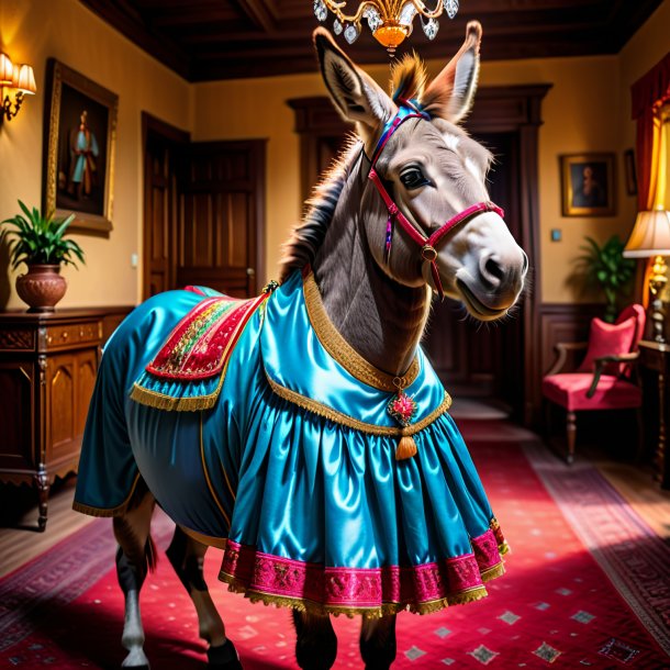 Image of a donkey in a dress in the house