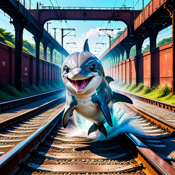 Image of a angry of a dolphin on the railway tracks