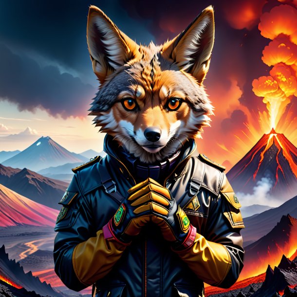 Illustration of a jackal in a gloves in the volcano