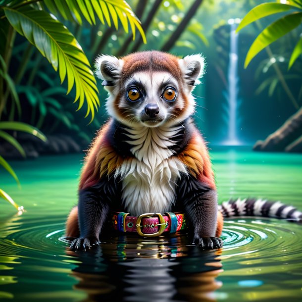 Pic of a lemur in a belt in the water