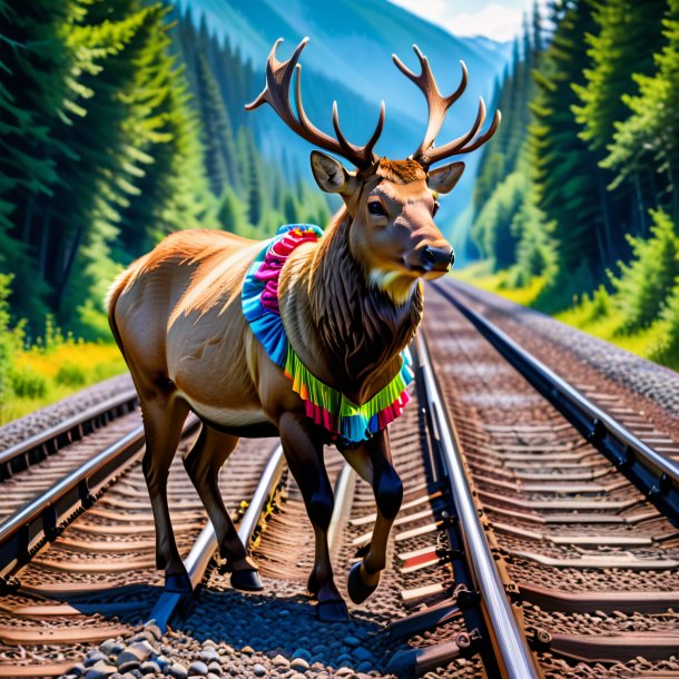 Pic of a elk in a skirt on the railway tracks