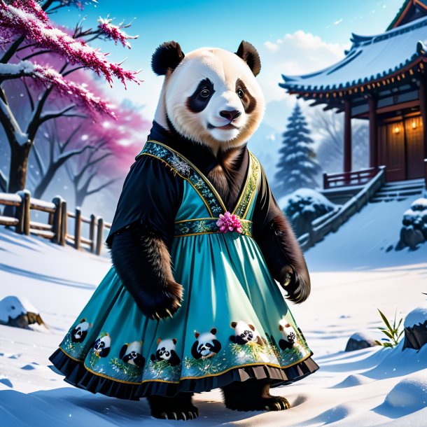 Image of a giant panda in a dress in the snow