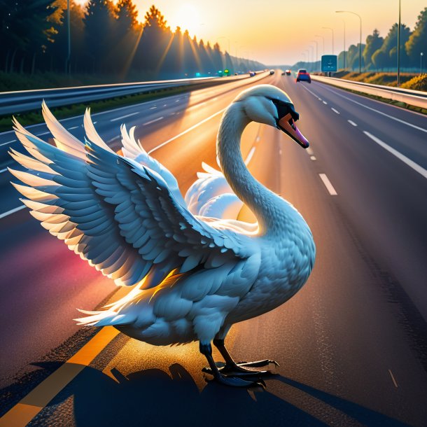 Illustration of a swan in a belt on the highway