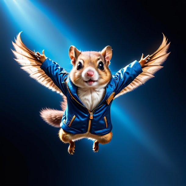 Photo of a flying squirrel in a blue jacket