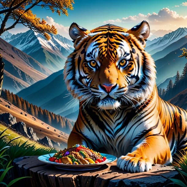 Pic of a eating of a tiger in the mountains