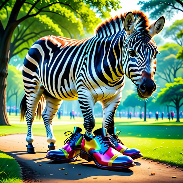 Foto de uma zebra em um sapato no parque