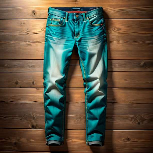 Drawing of a teal jeans from wood