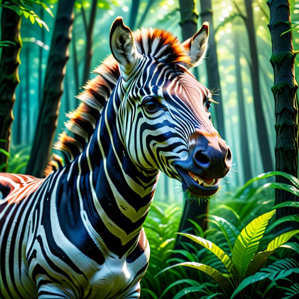 Image of a smiling of a zebra in the forest